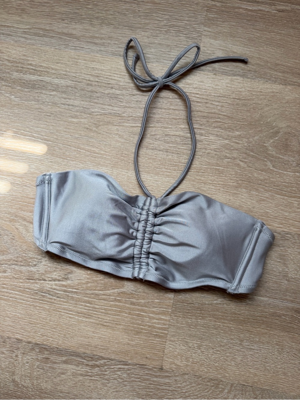 Shade & Shore Silver Gray Ruched Bandeau Bikini Top